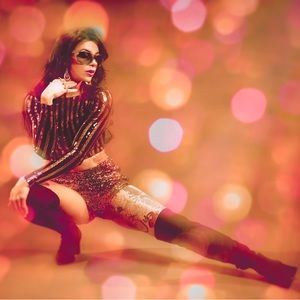 Gold & black sequin crop top